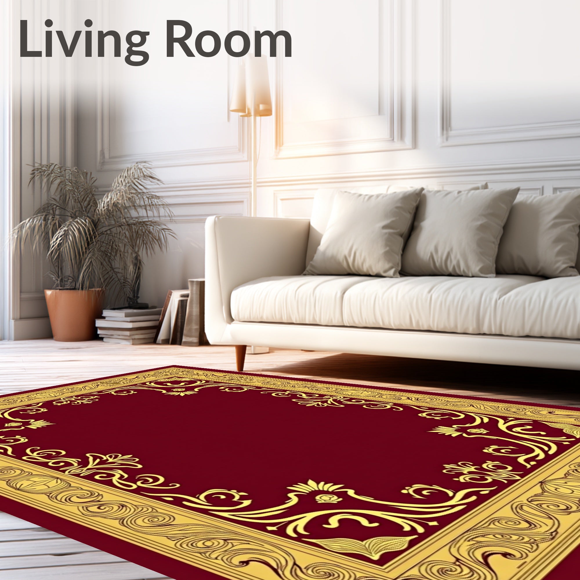 Ornate Golden Floral Frame Design Rug