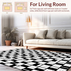 Abstract Black White Grid Pattern Rug