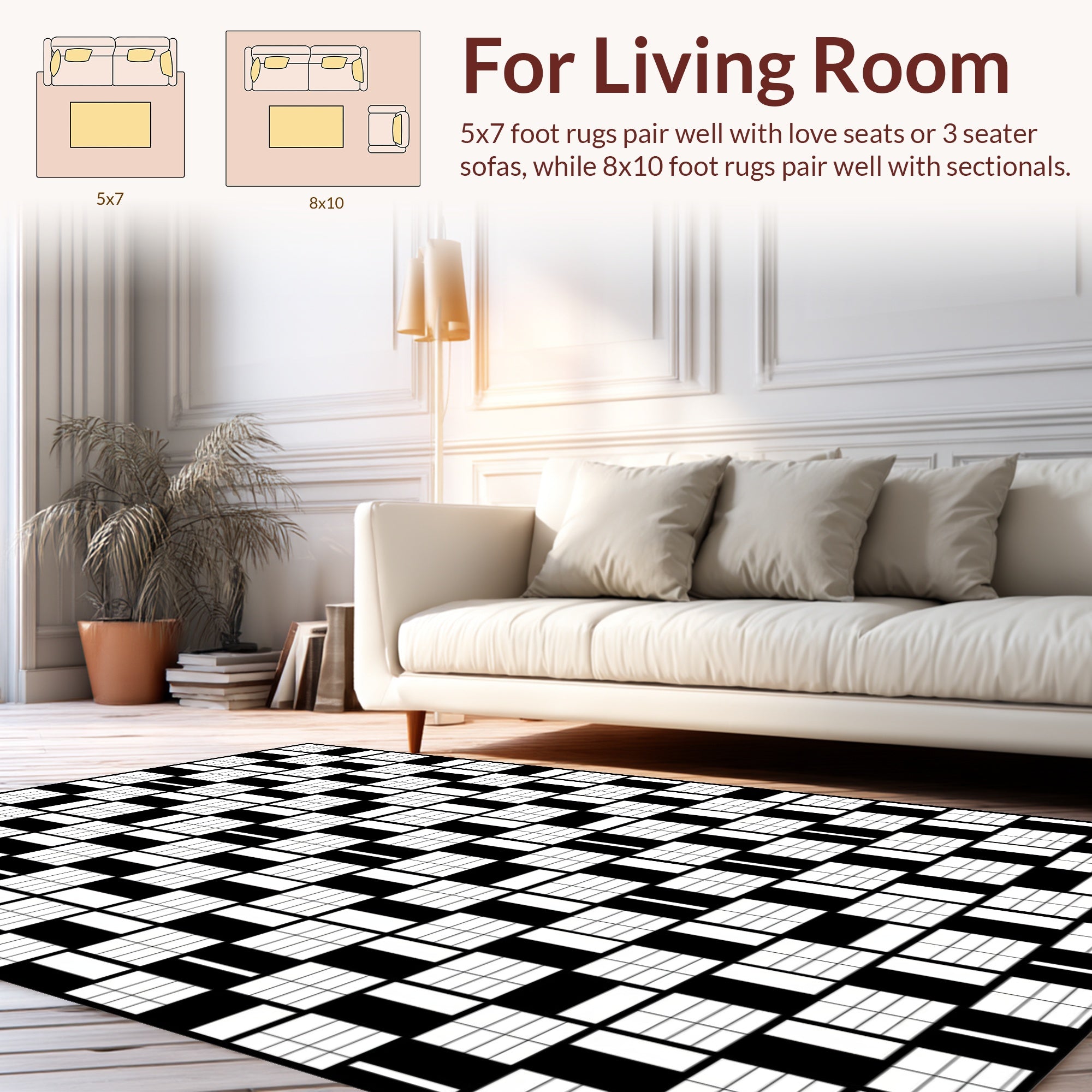 Abstract Black White Grid Pattern Rug