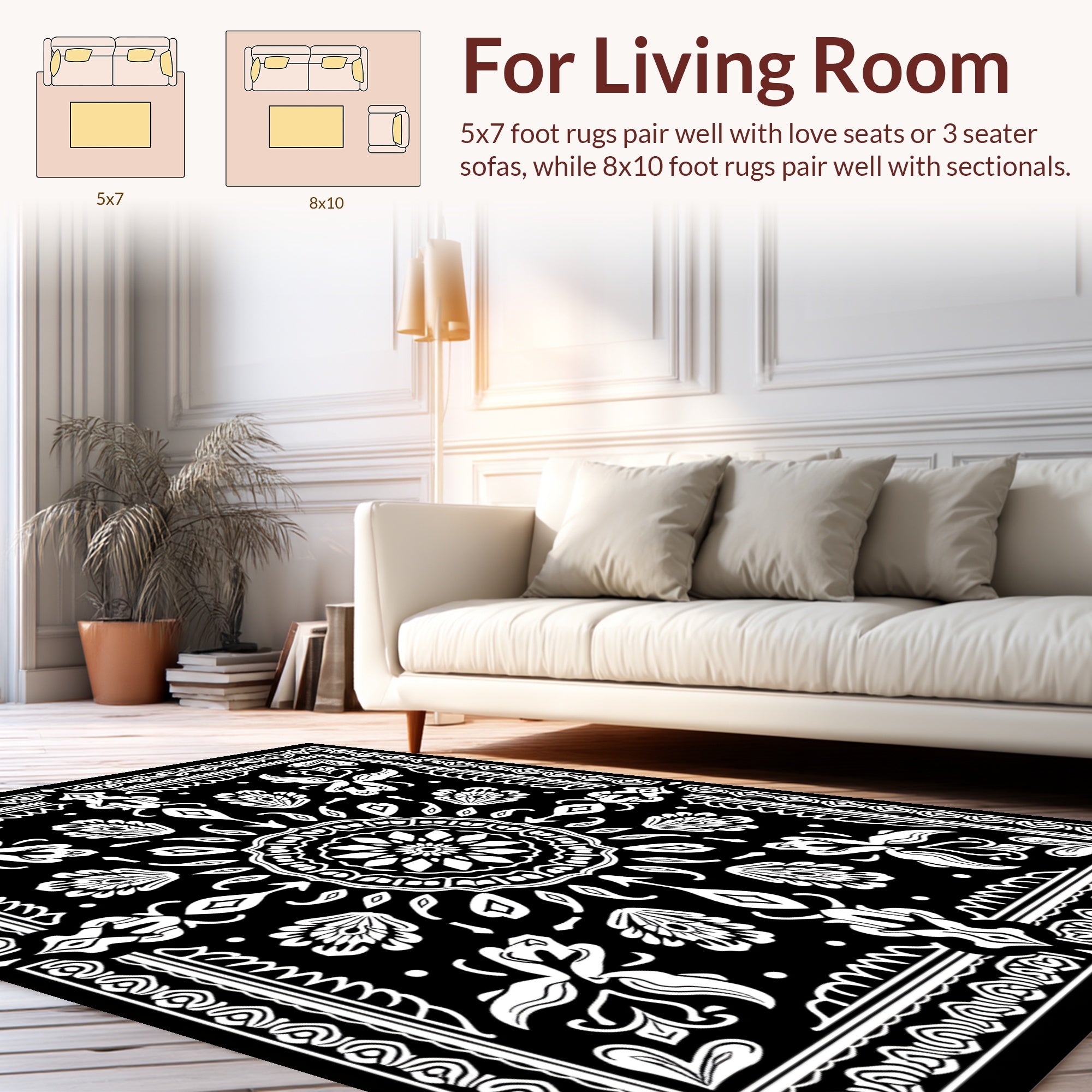 Monochromatic Floral Mandala Pattern Rug
