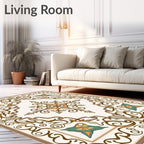 Elegant Beige Scrollwork Floral Medallion Rug