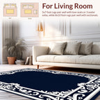 Ornate White Scrollwork Border Design Rug