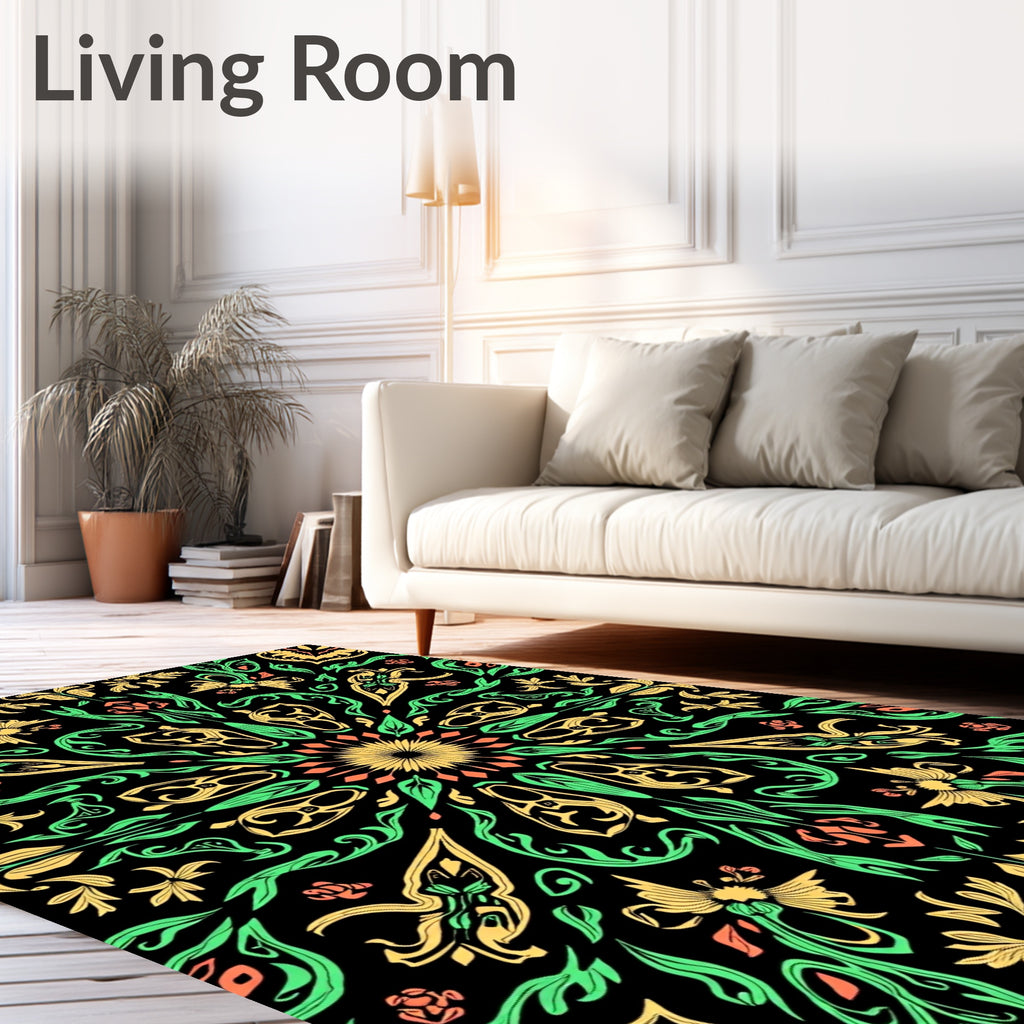 Radiant Yellow Green Floral Mandala Rug