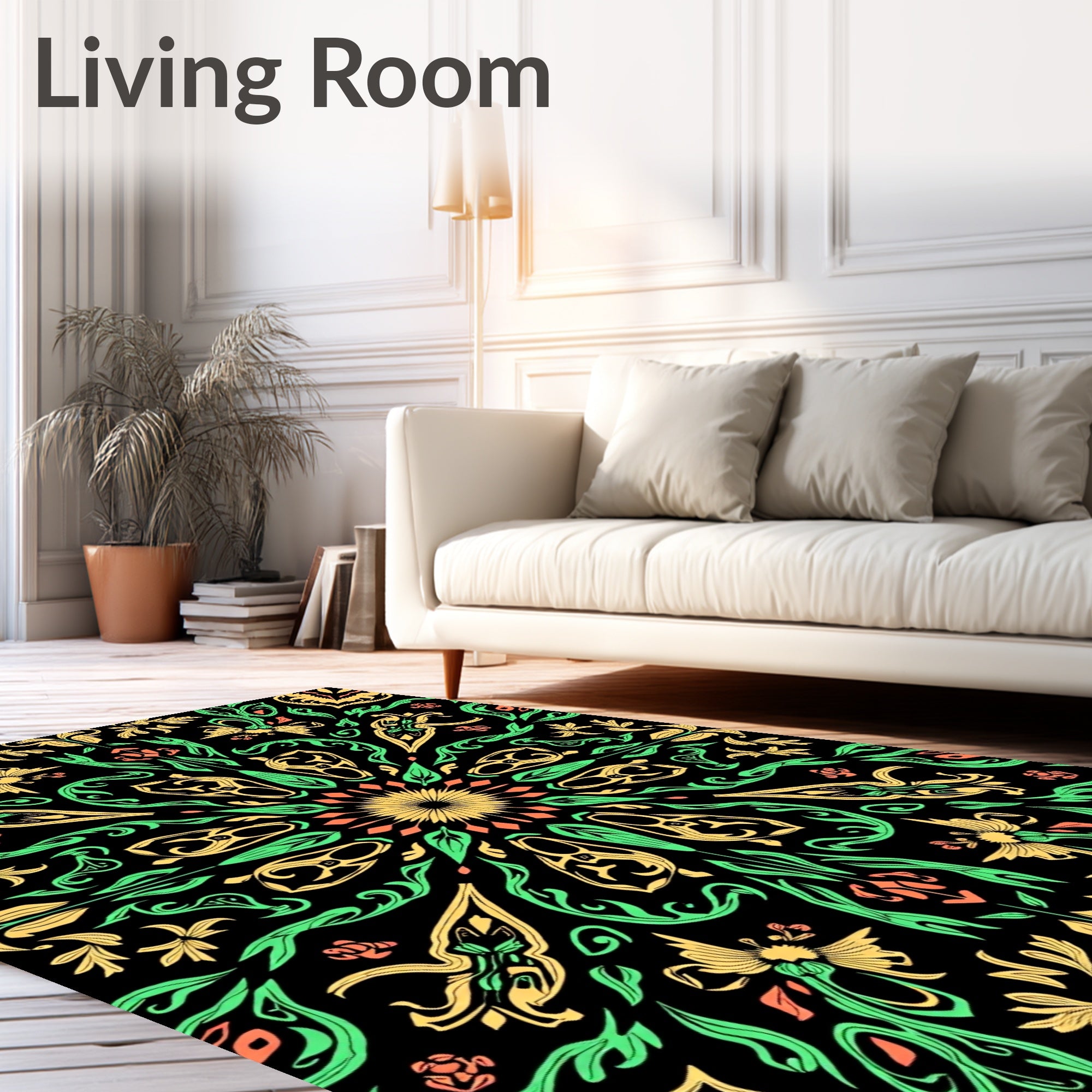 Radiant Yellow Green Floral Mandala Rug