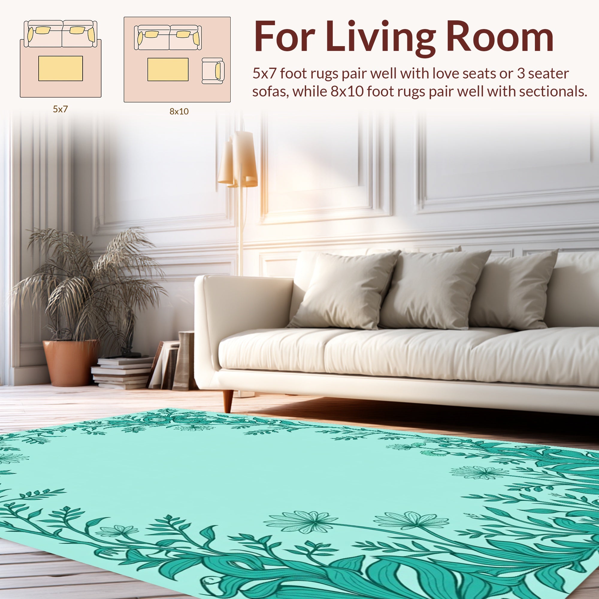 Aqua Art Nouveau Floral Vine Rug