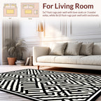 Black White Geometric Abstract Maze Rug