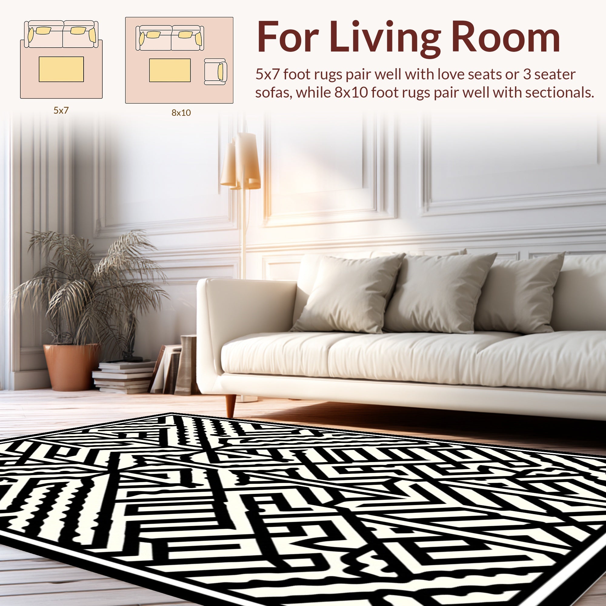 Black White Geometric Abstract Maze Rug