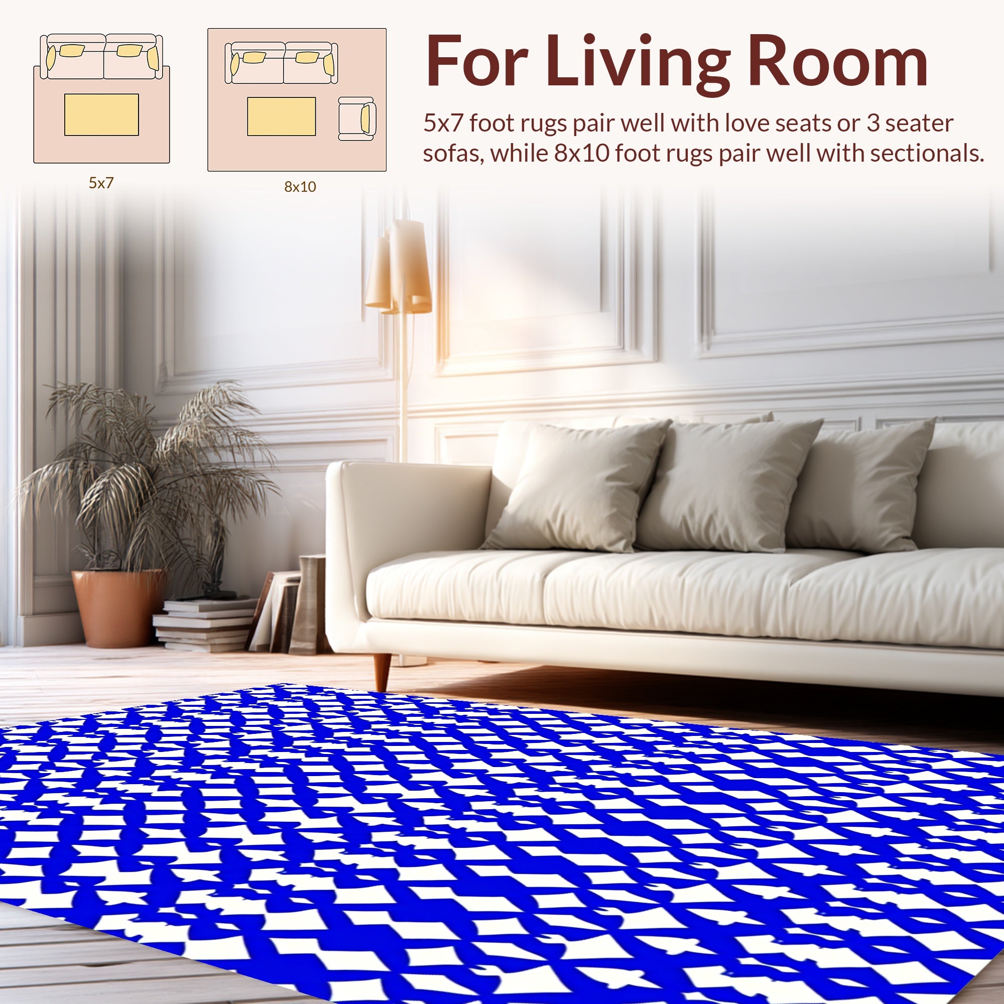 Intricate Royal Blue Lattice Pattern Rug