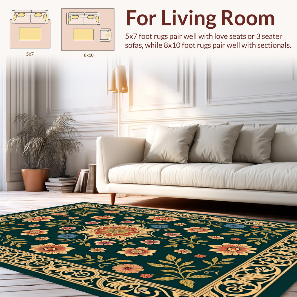 Ornate Floral Patterned Tapestry Rug
