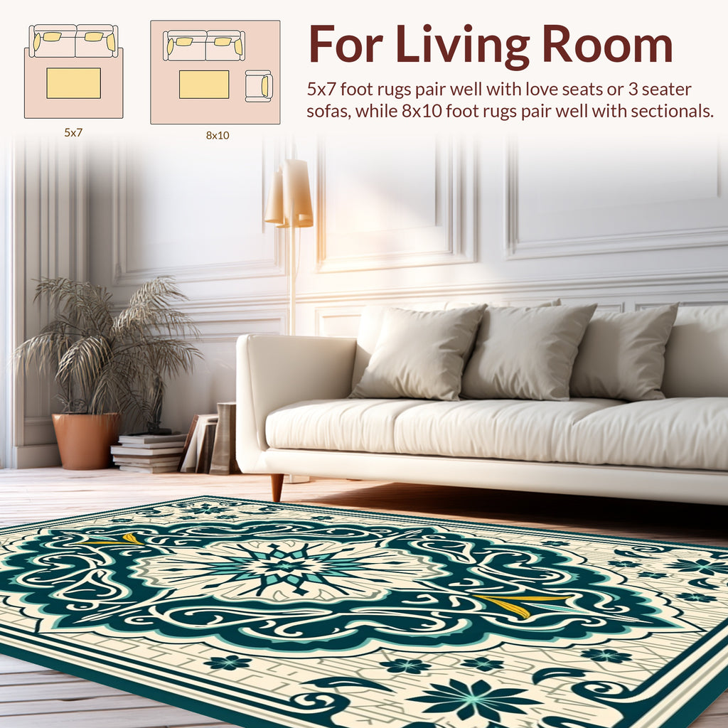 Intricate Teal Blossom Mandala Rug