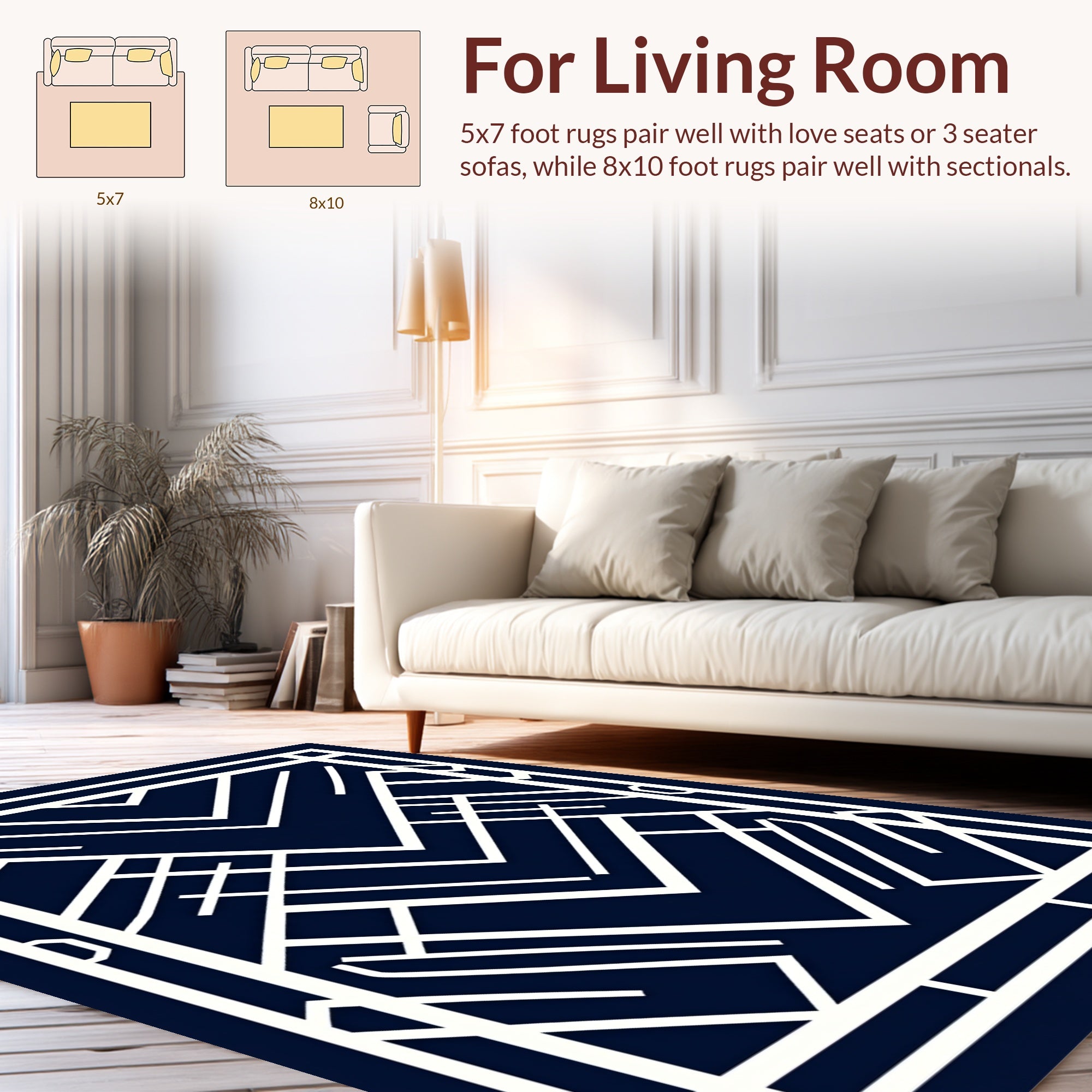 Art Deco White Geometric Pattern Rug