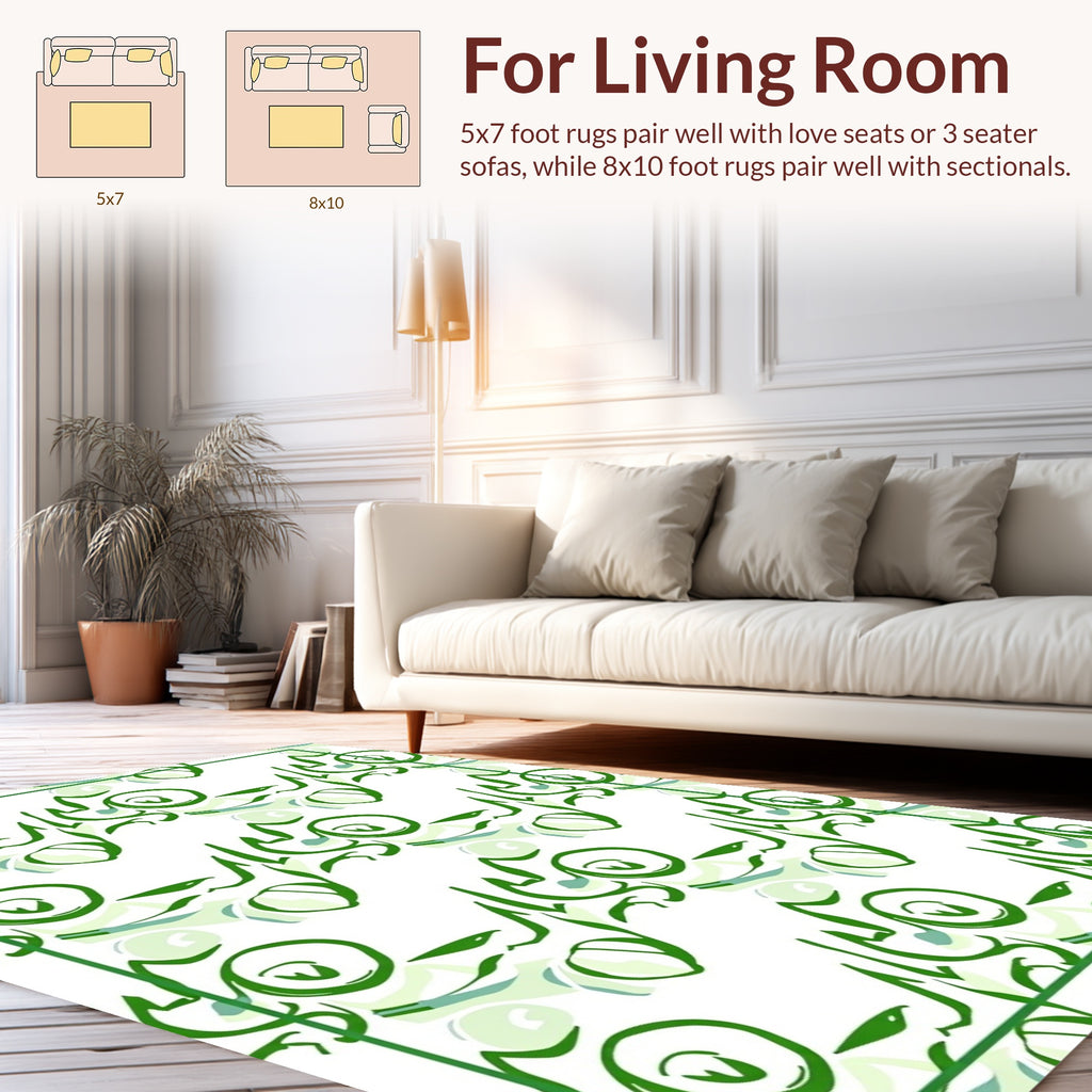 Abstract Green Swirls Pattern Rug
