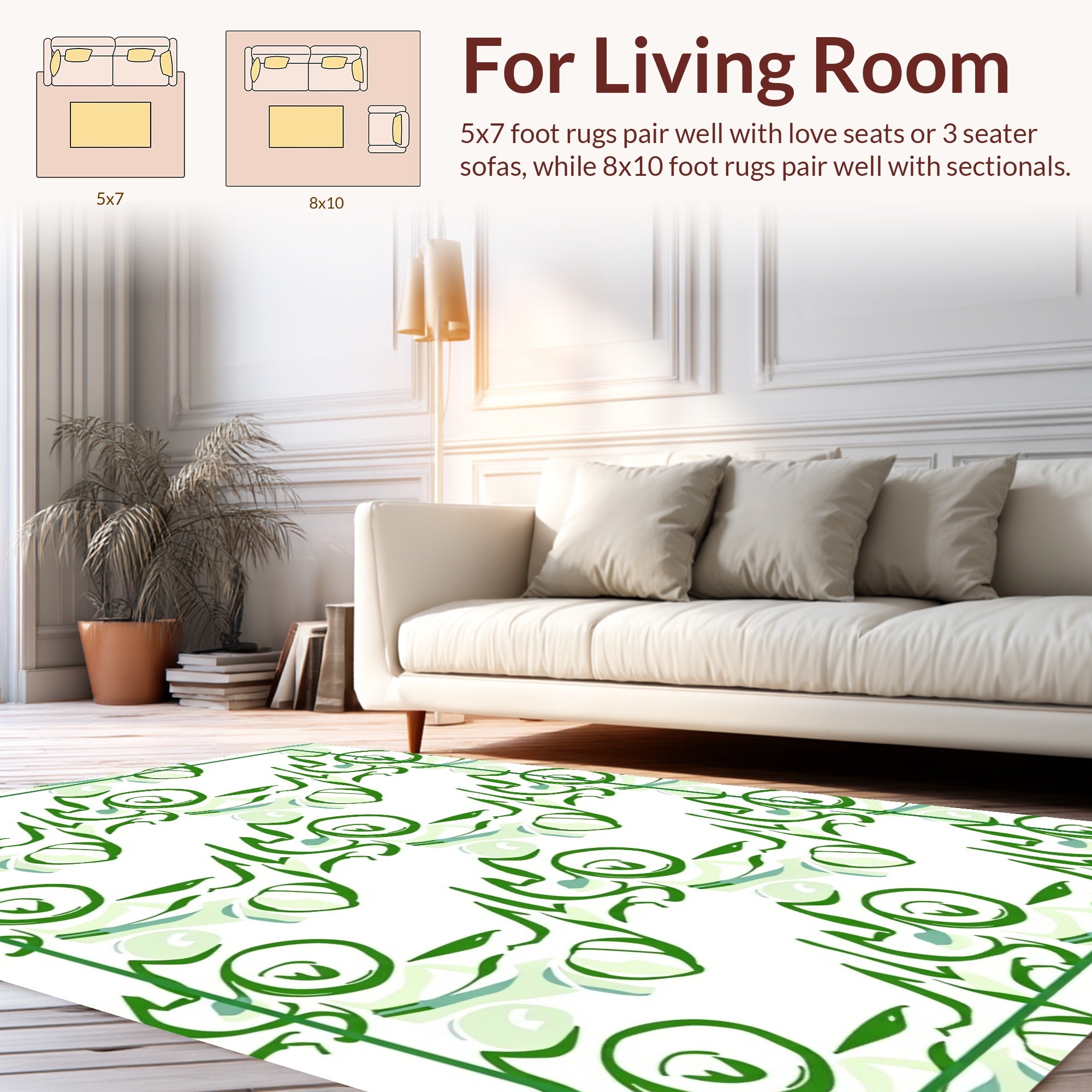 Abstract Green Swirls Pattern Rug
