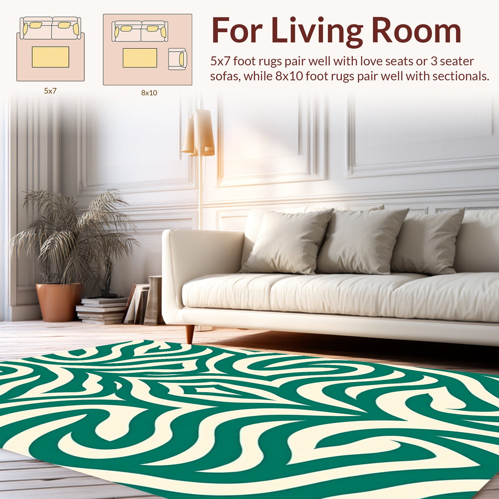 Green Cream Swirl Abstract Pattern Rug