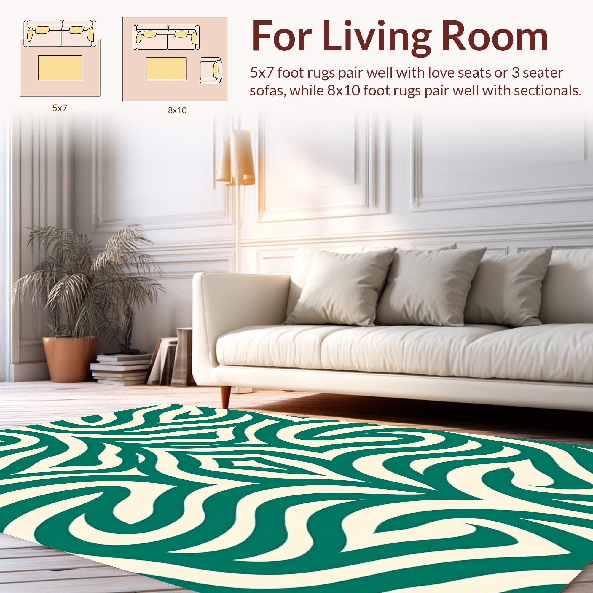 Green Cream Swirl Abstract Pattern Rug