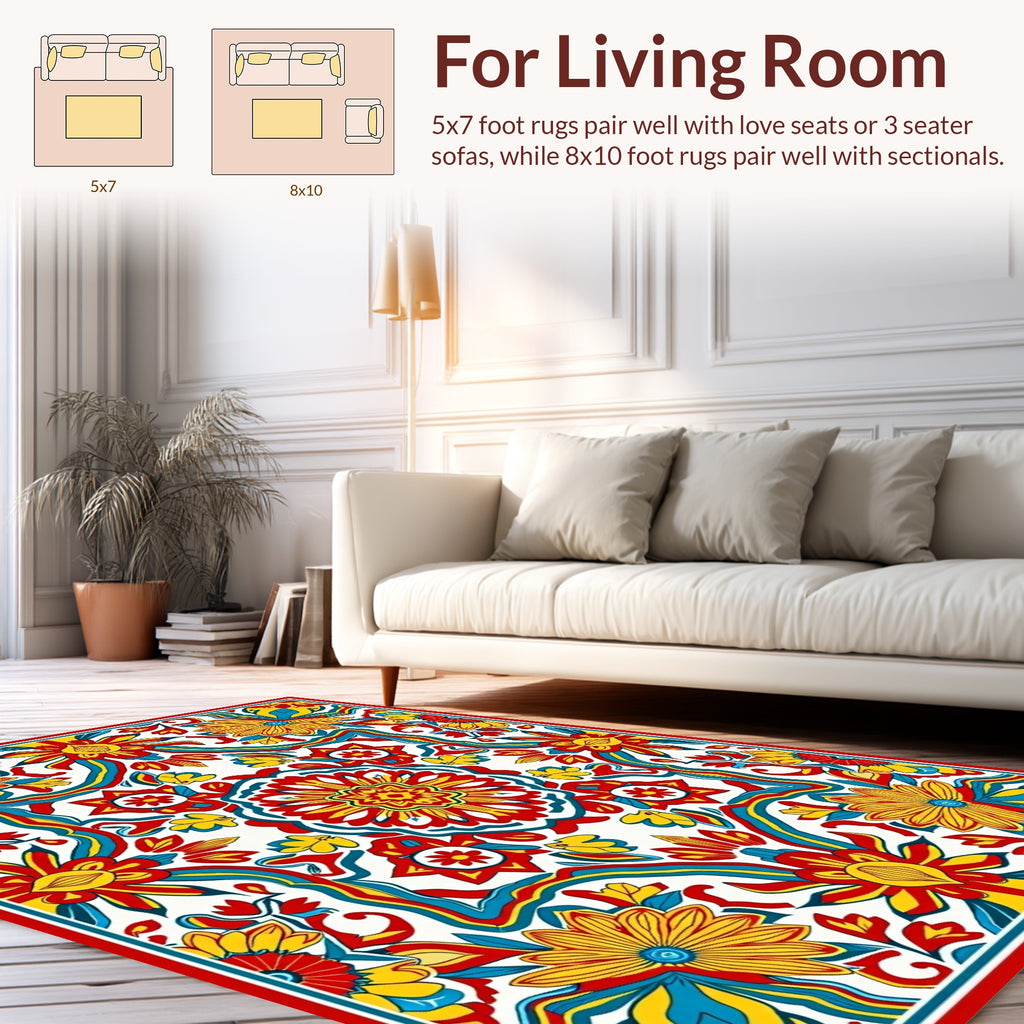 Vibrant Floral Mandala Pattern Rug