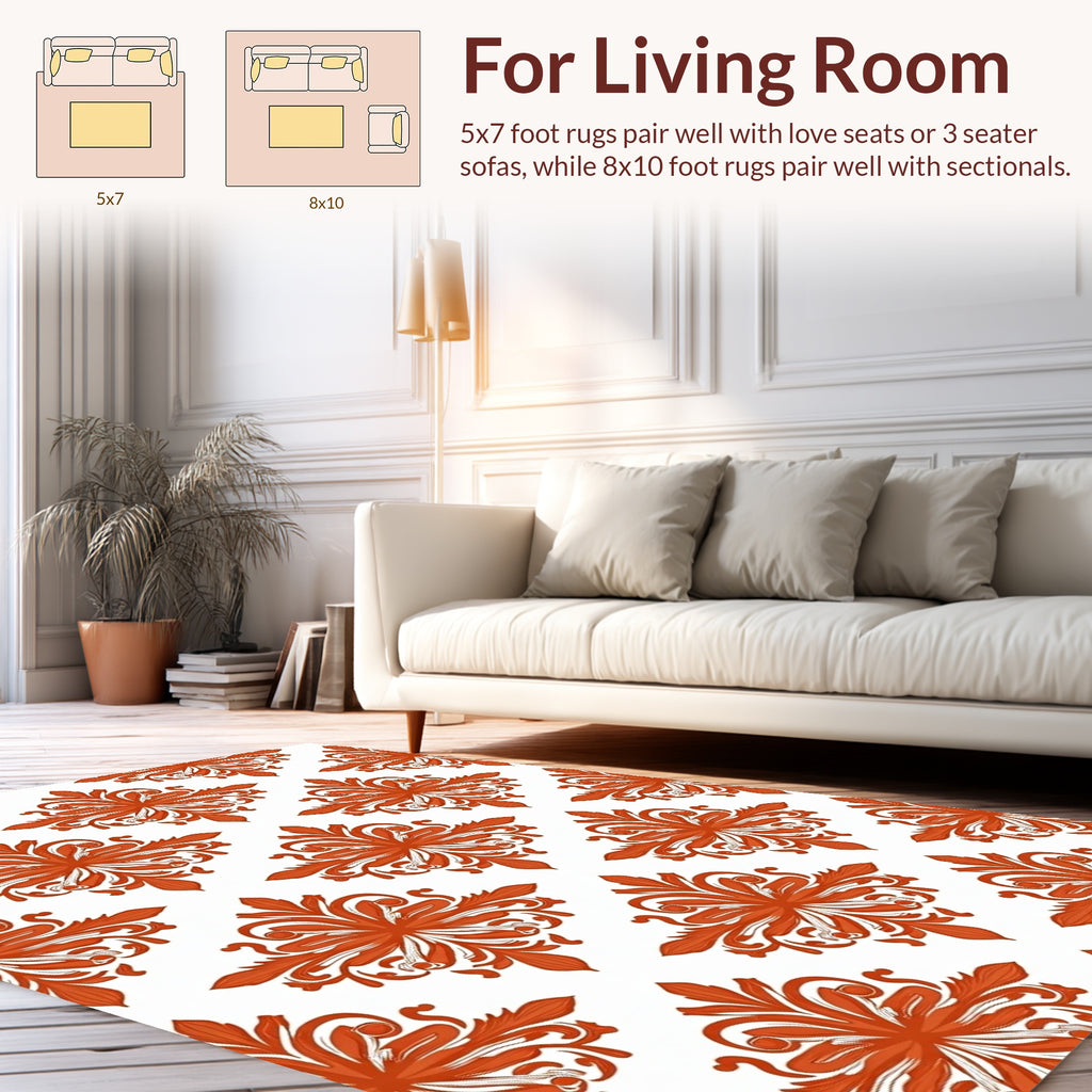 Orange Floral Scroll Decorative Pattern Rug