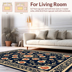 Ornate Floral Vines Dark Blue Rug