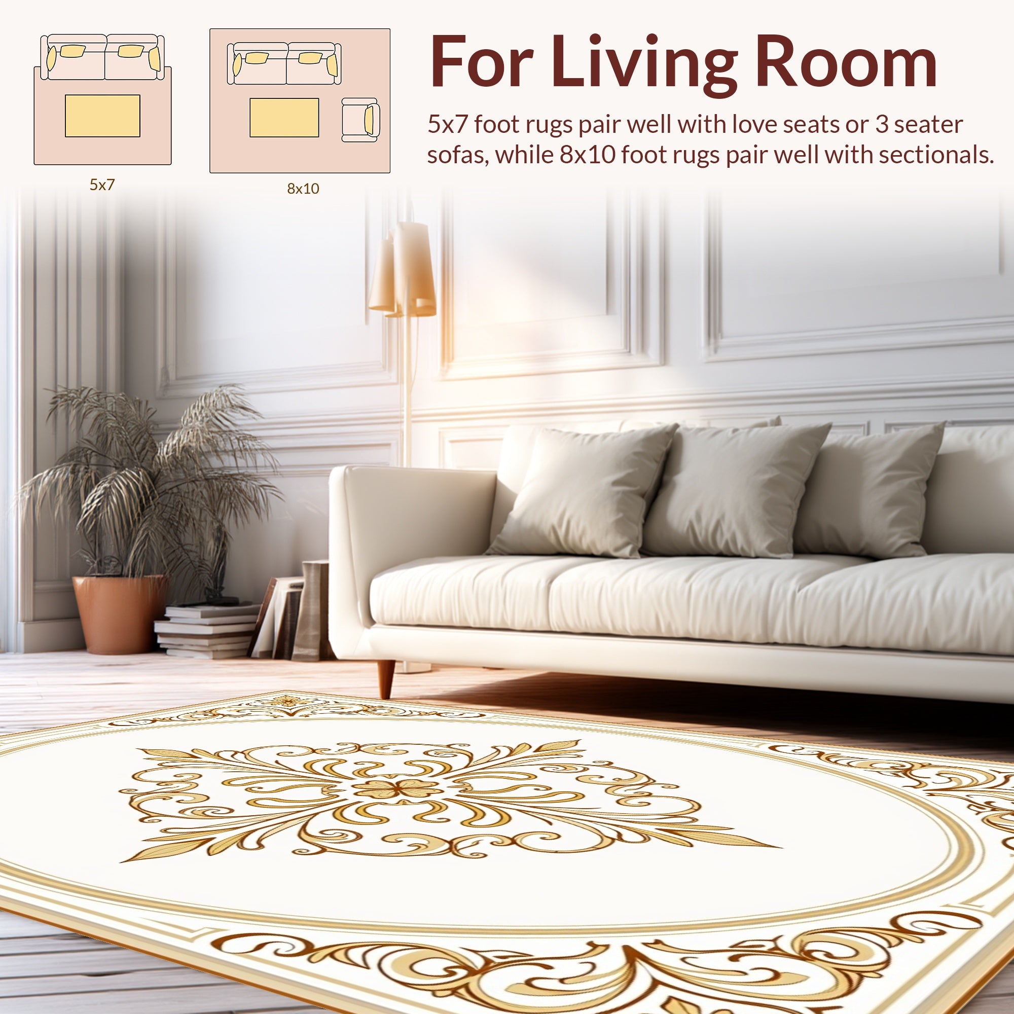 Classical Gold Floral Swirl Pattern Rug