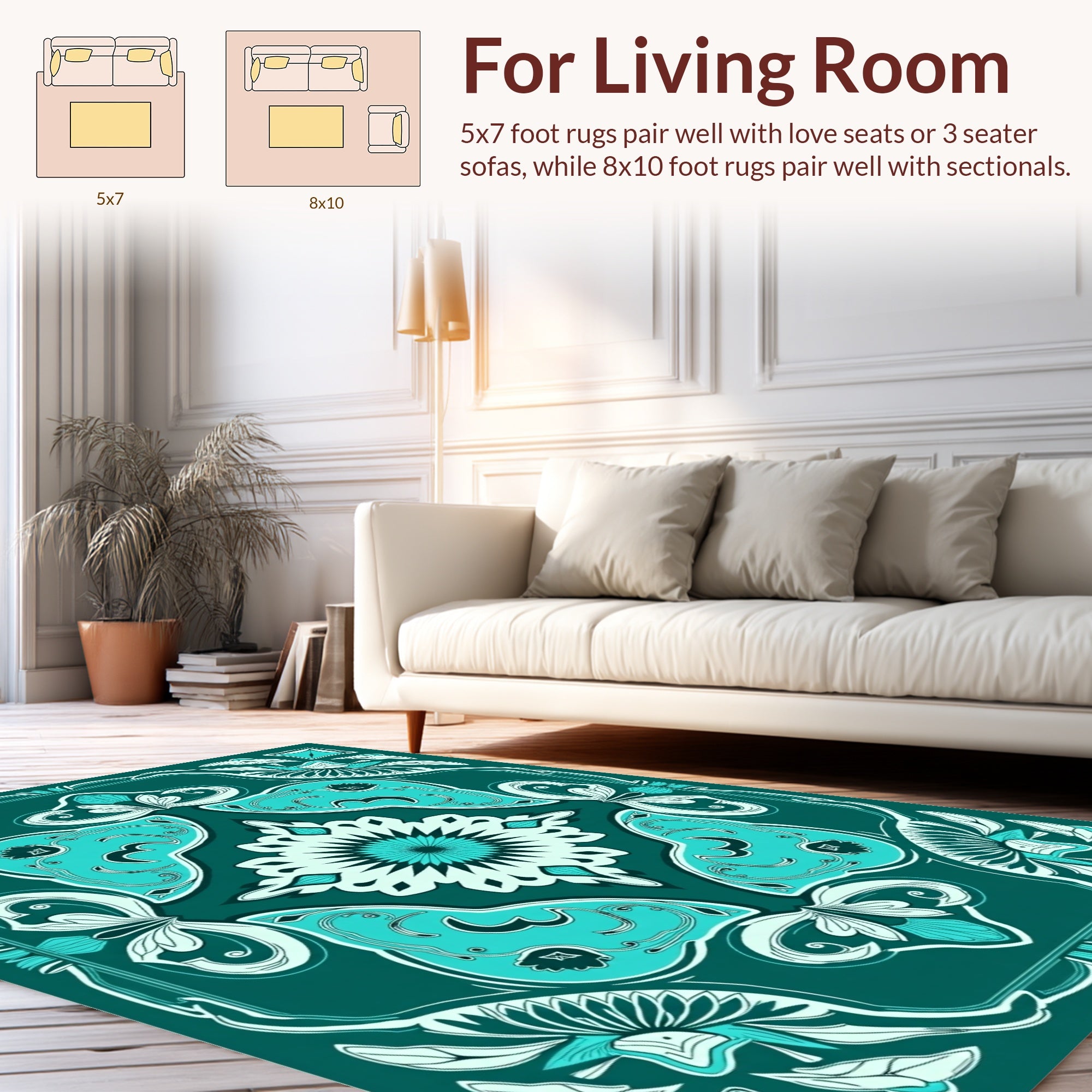 Art Nouveau Teal Floral Mandala Design Rug