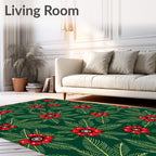 Emerald Green Red Bloom Foliage Rug
