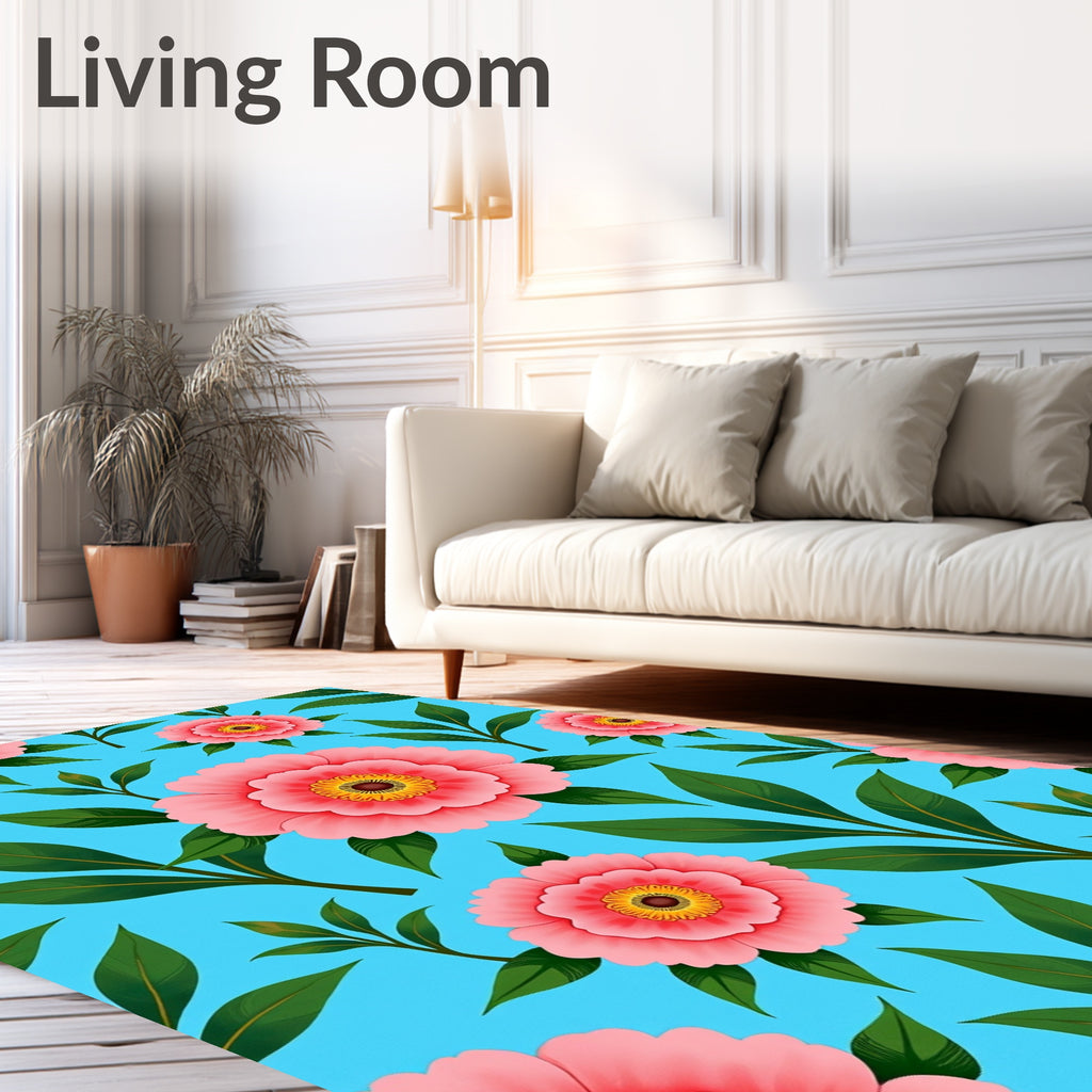 Pink Peony Garden With Green Leaves Rug