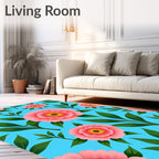 Pink Peony Garden With Green Leaves Rug