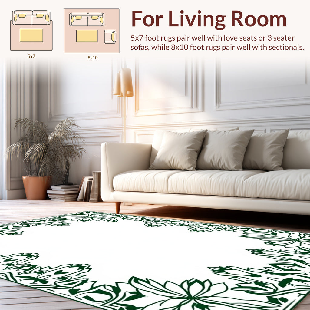 Ornate Emerald Floral Border Design Rug