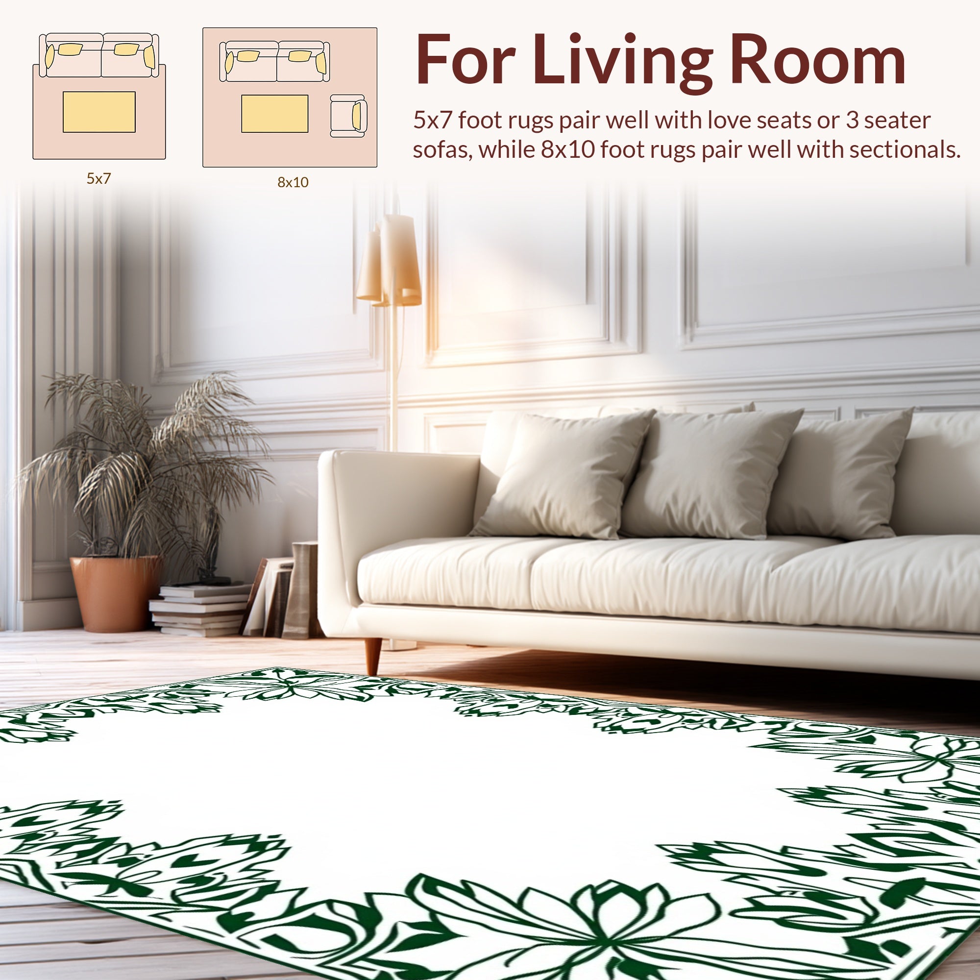 Ornate Emerald Floral Border Design Rug