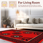 Red Floral Geometric Border Runner Design Rug