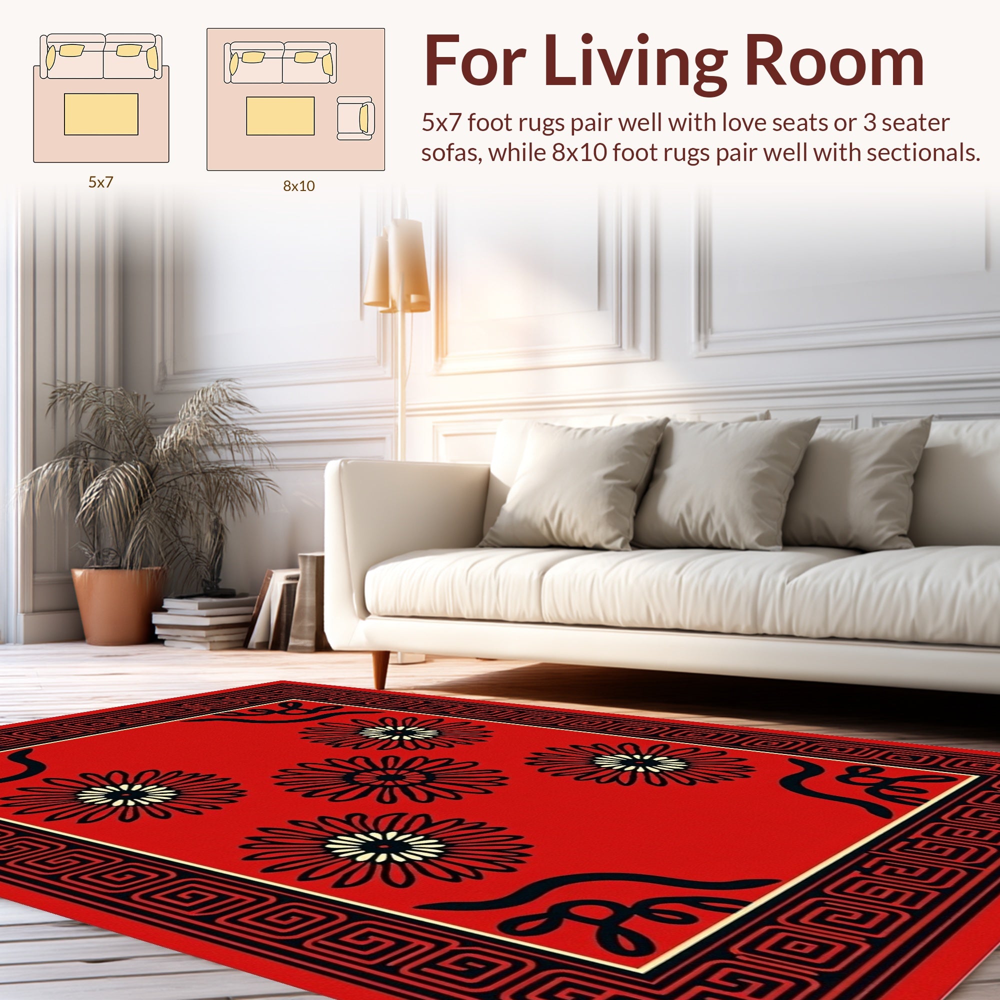 Red Floral Geometric Border Runner Design Rug