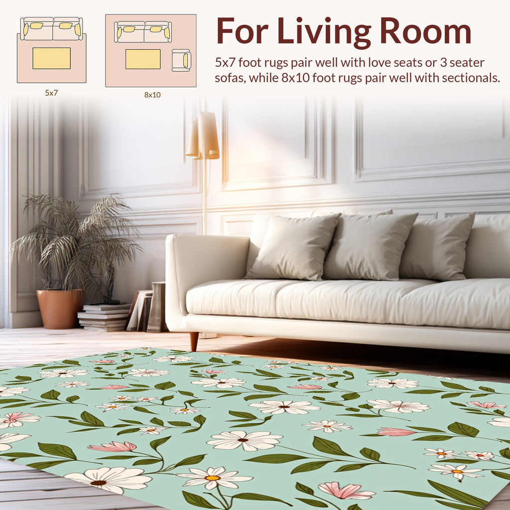 Delicate Floral Patterned Garden Design Rug
