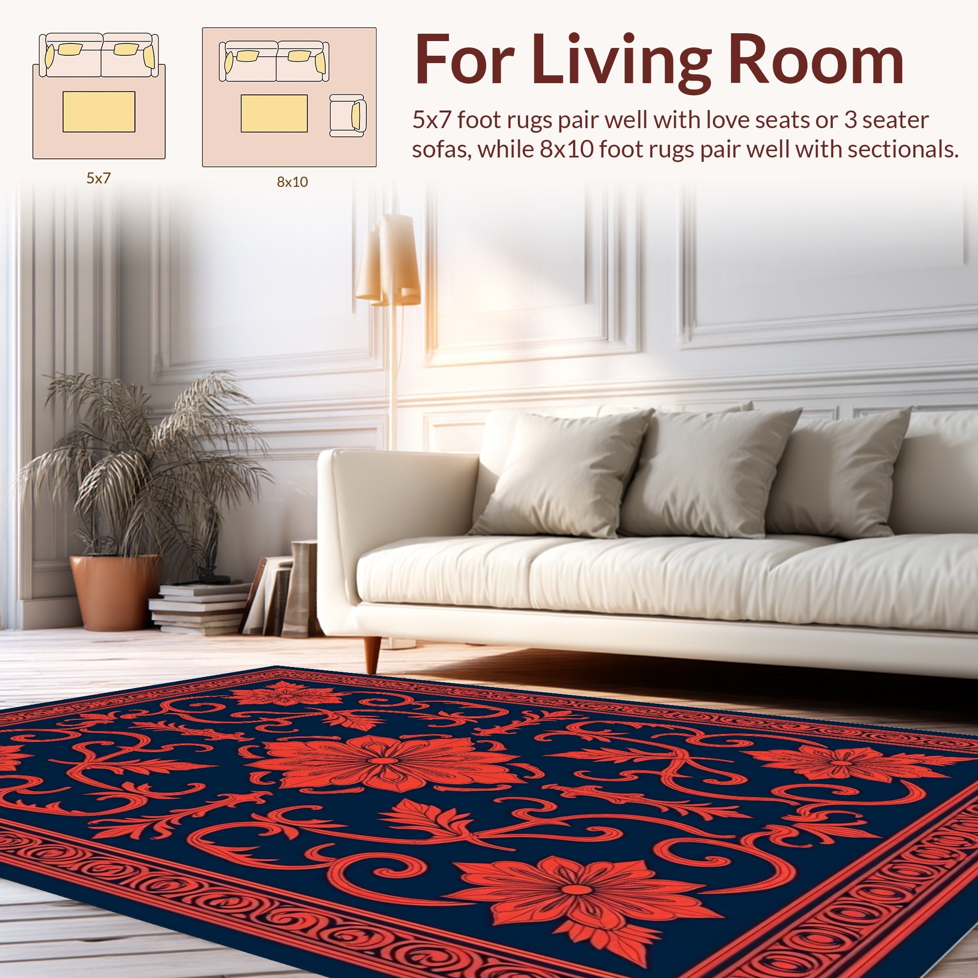 Coral Floral Tiled Indigo Design Rug