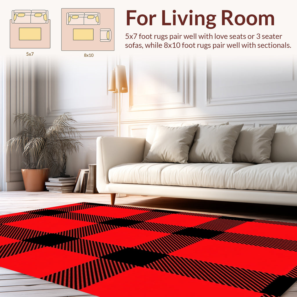 Classic Red Black Buffalo Check Pattern Rug