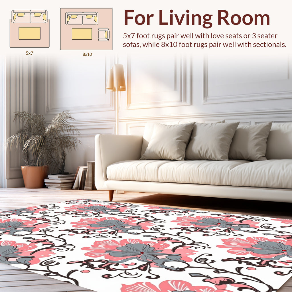 Floral Vines With Pink Gray Design Rug