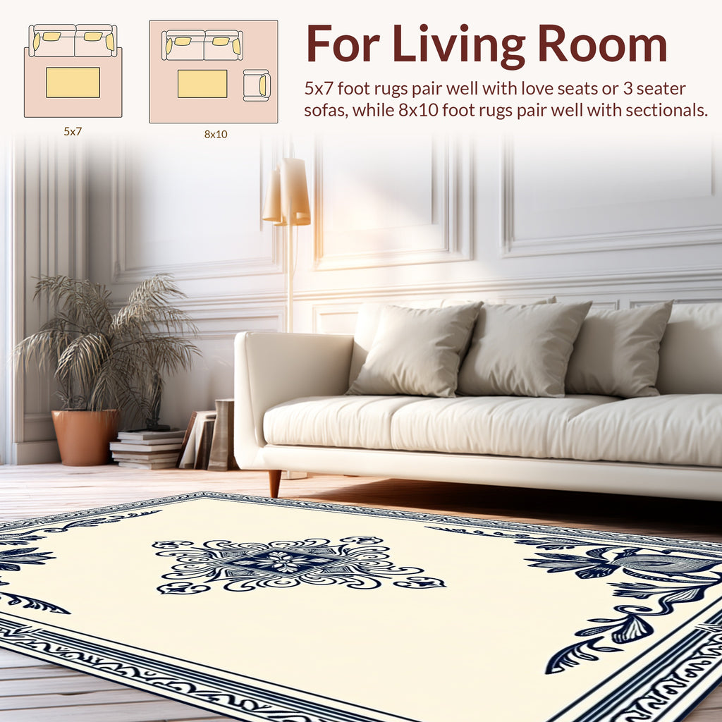 Ornate Floral Corner Accent Pattern Rug