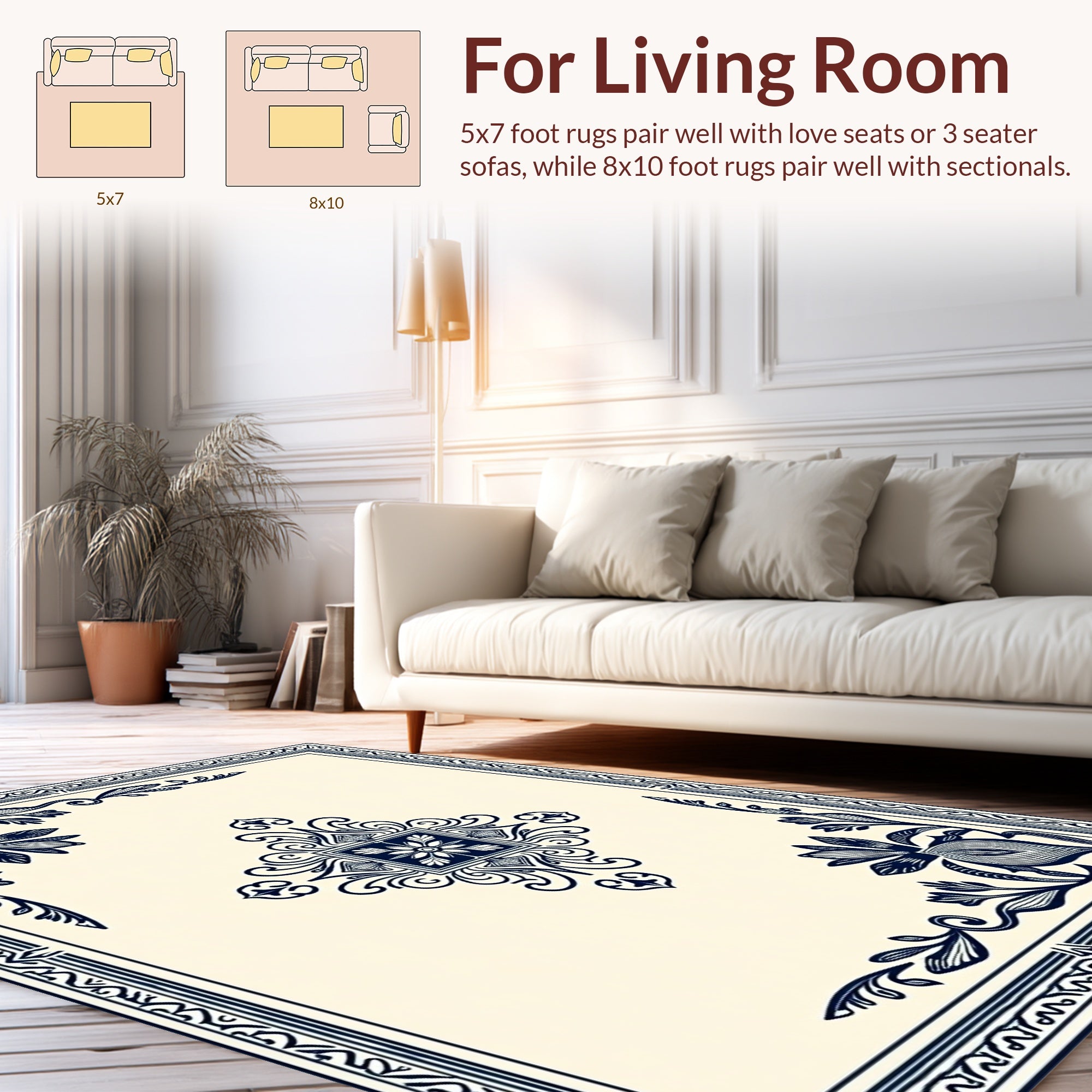 Ornate Floral Corner Accent Pattern Rug
