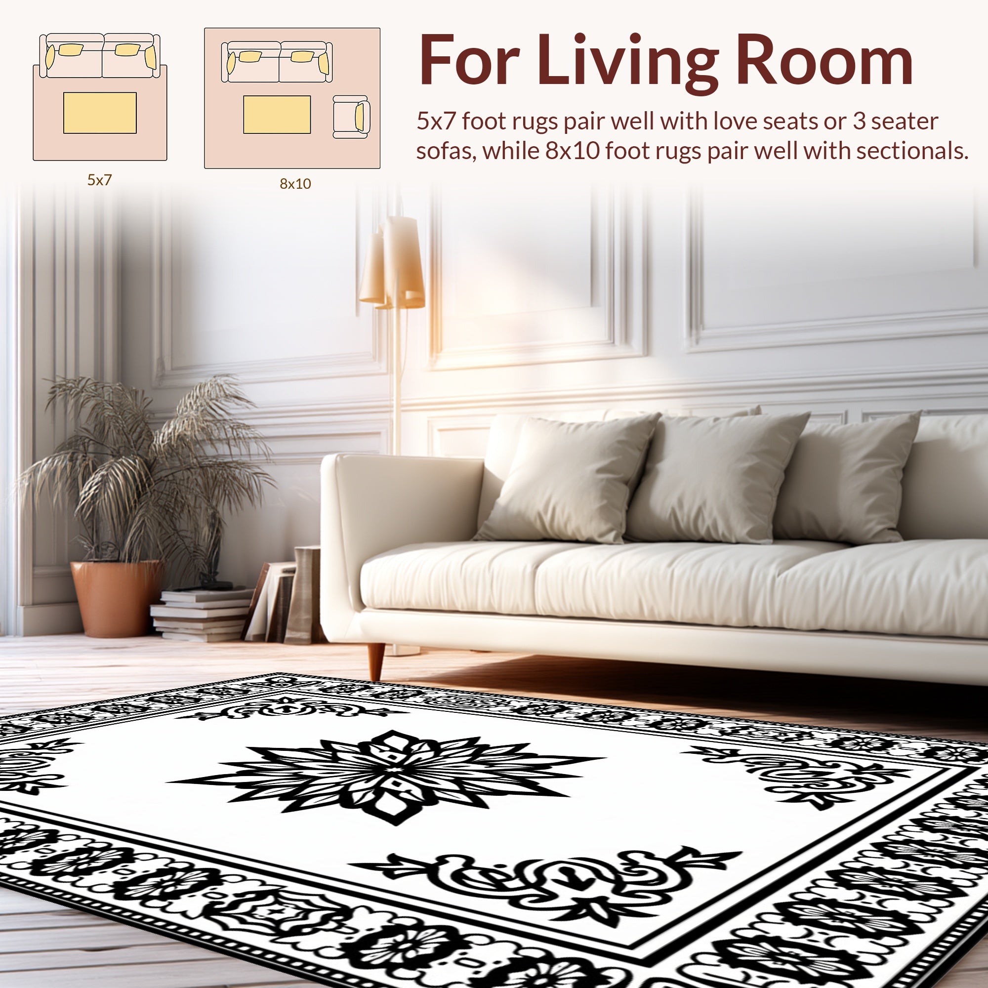 Ornate Black and White Mandala Design Rug