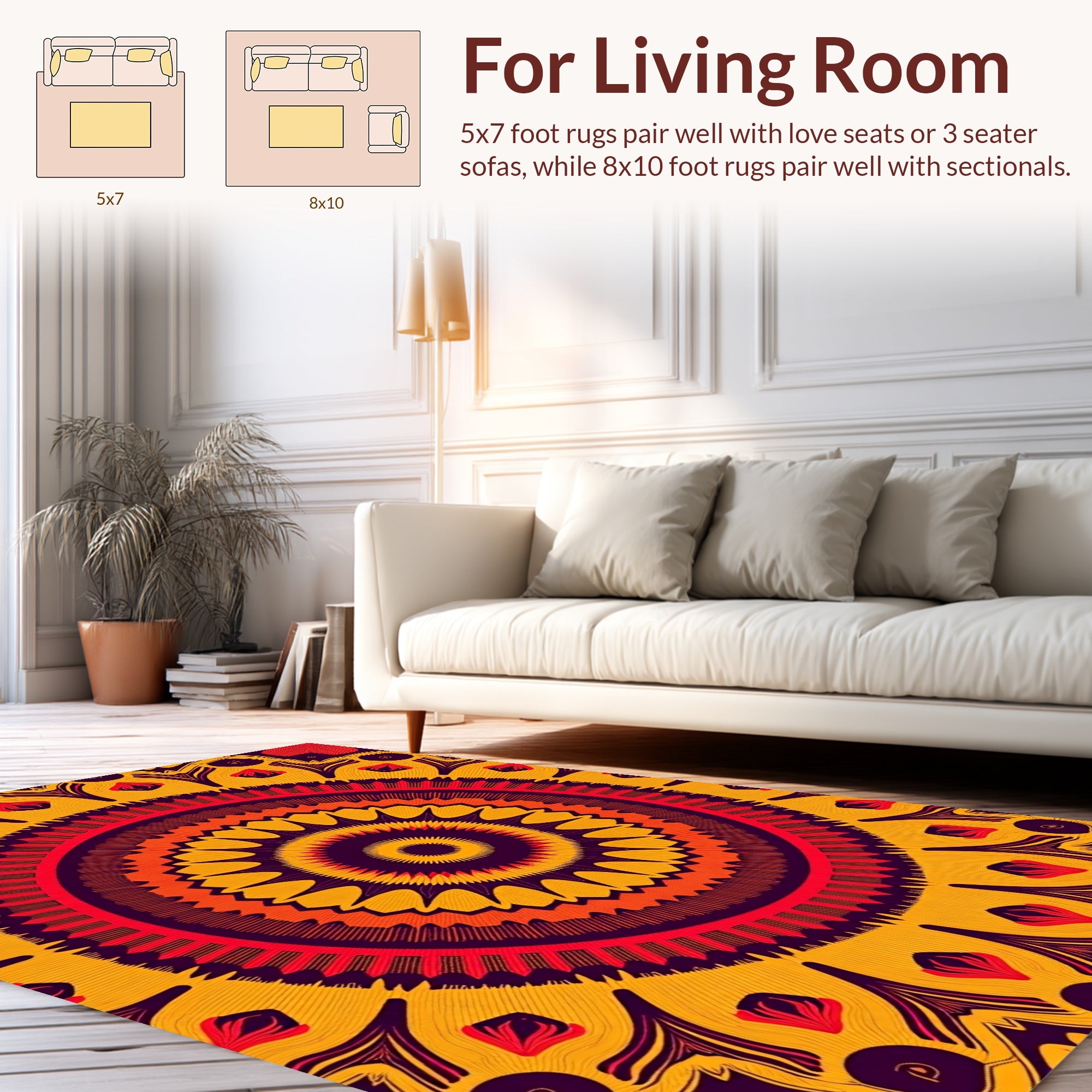Radiant Mandala Patterned Sunburst Rug