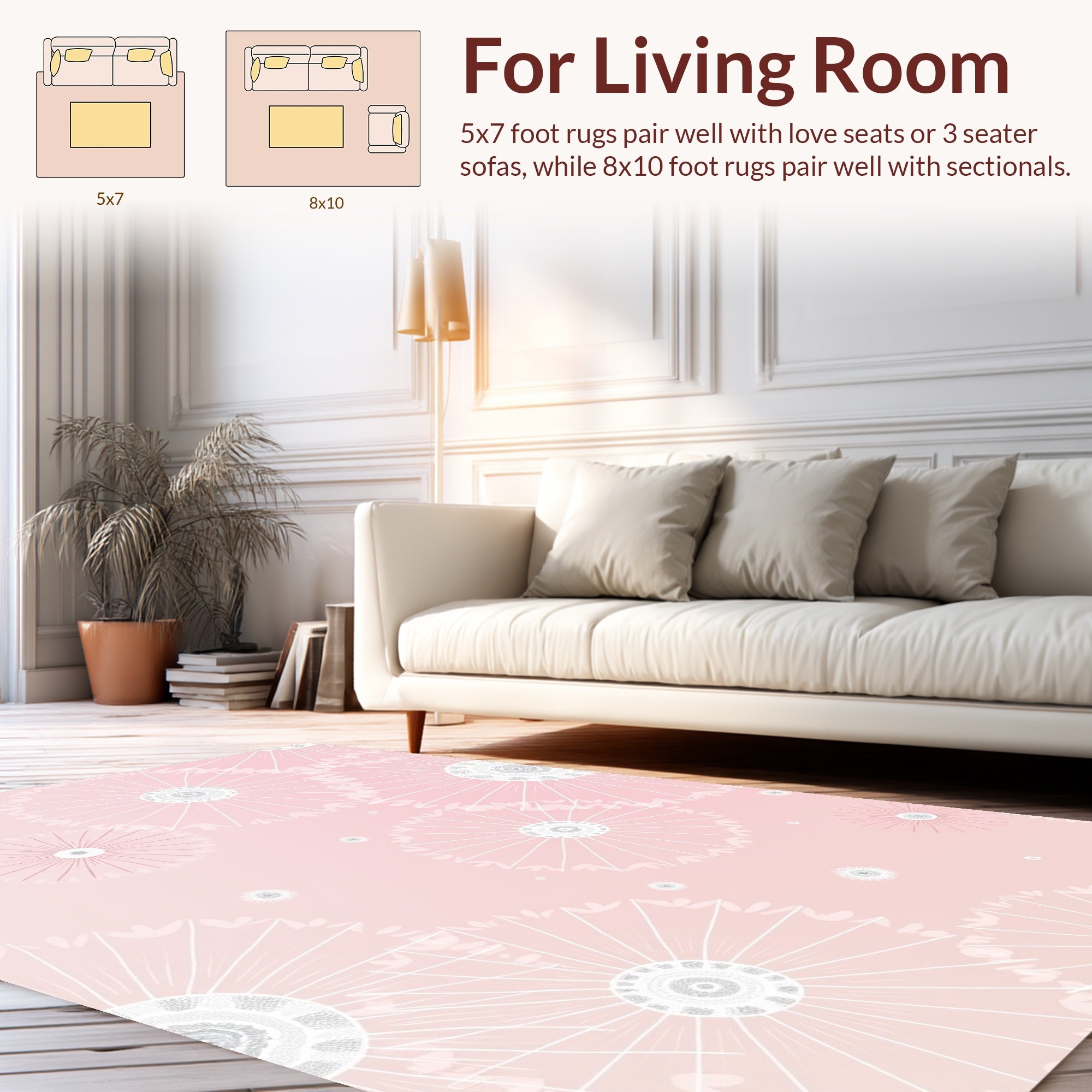 Pale Pink Dandelion Floral Pattern Rug