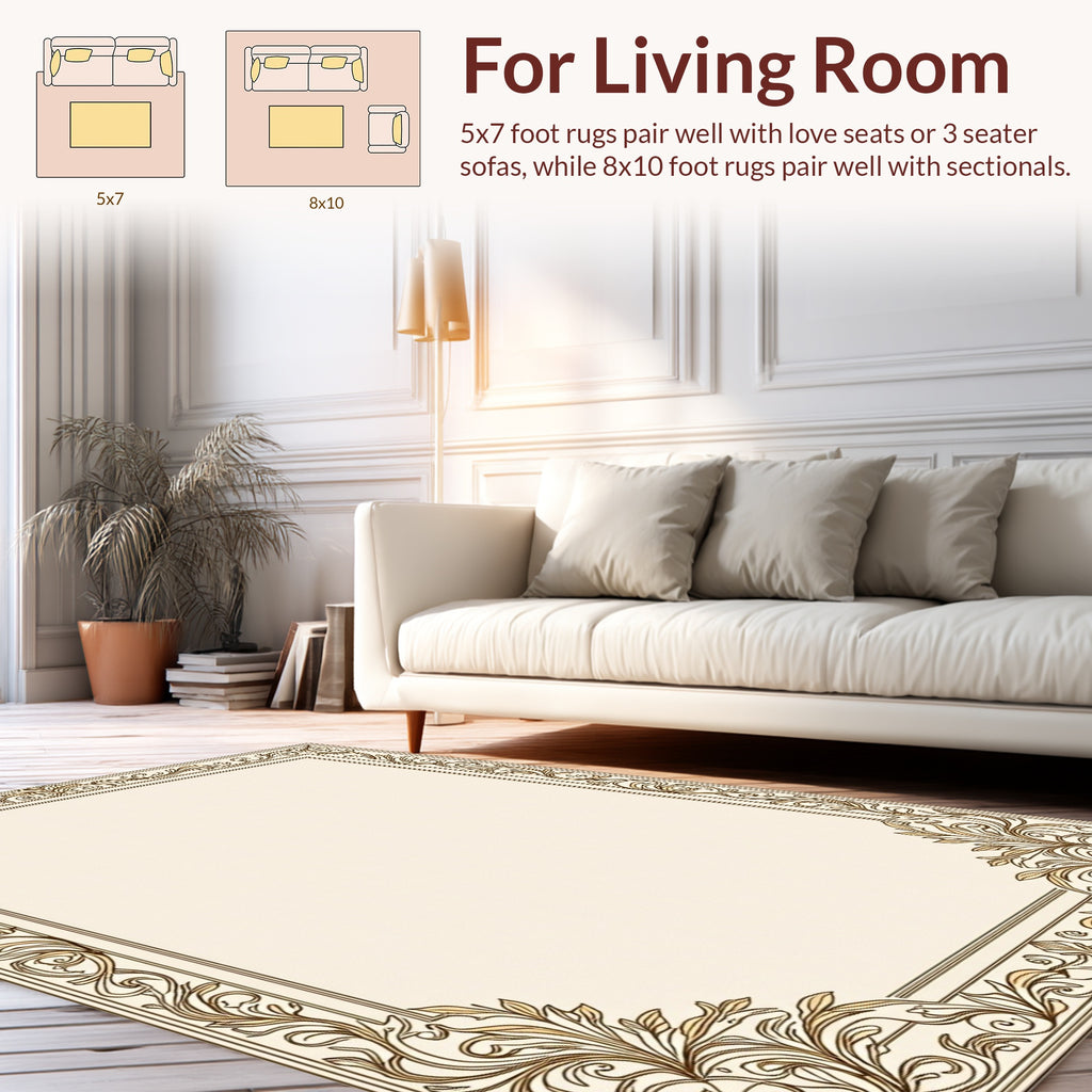 Ornate Flourish Classic Border Design Rug