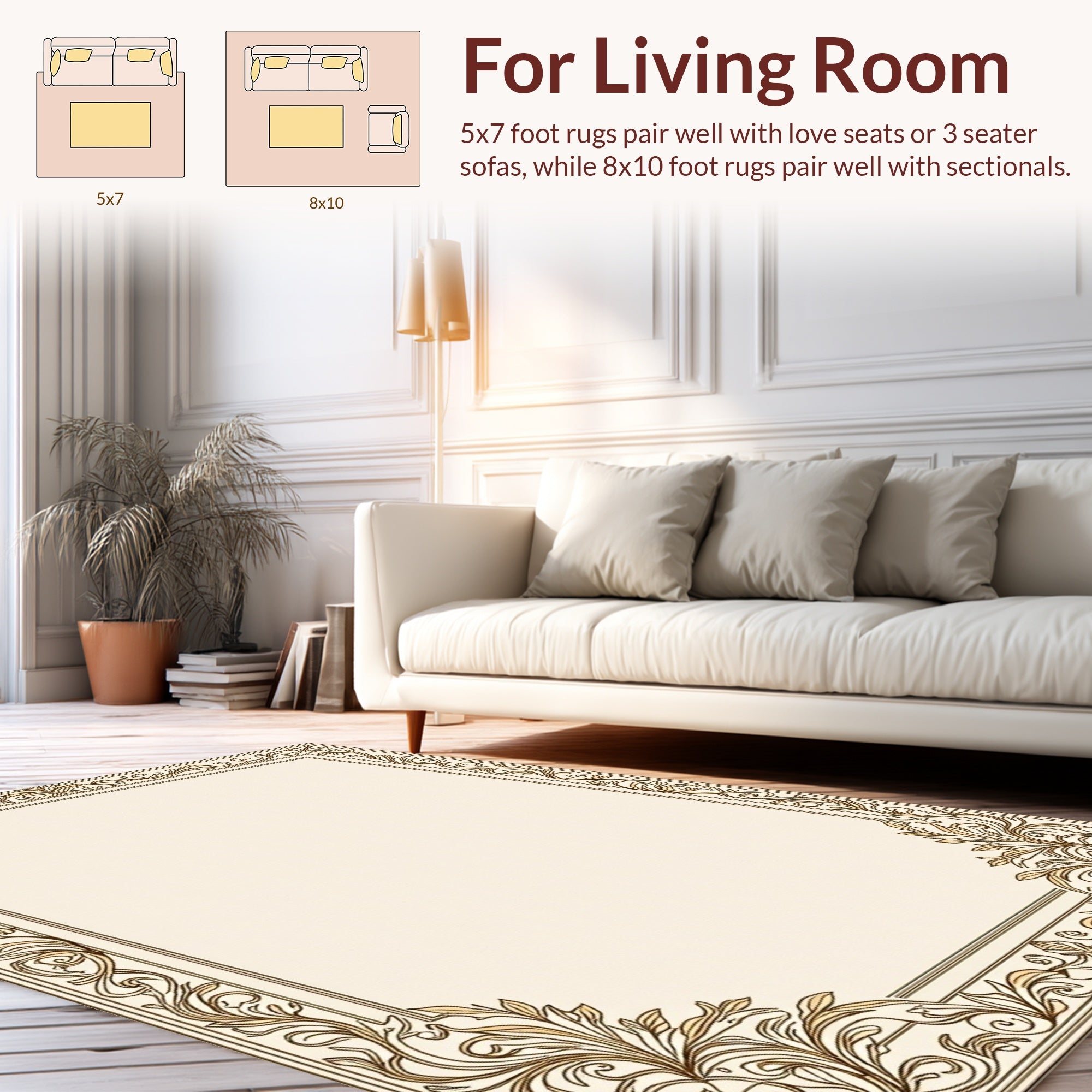 Ornate Flourish Classic Border Design Rug