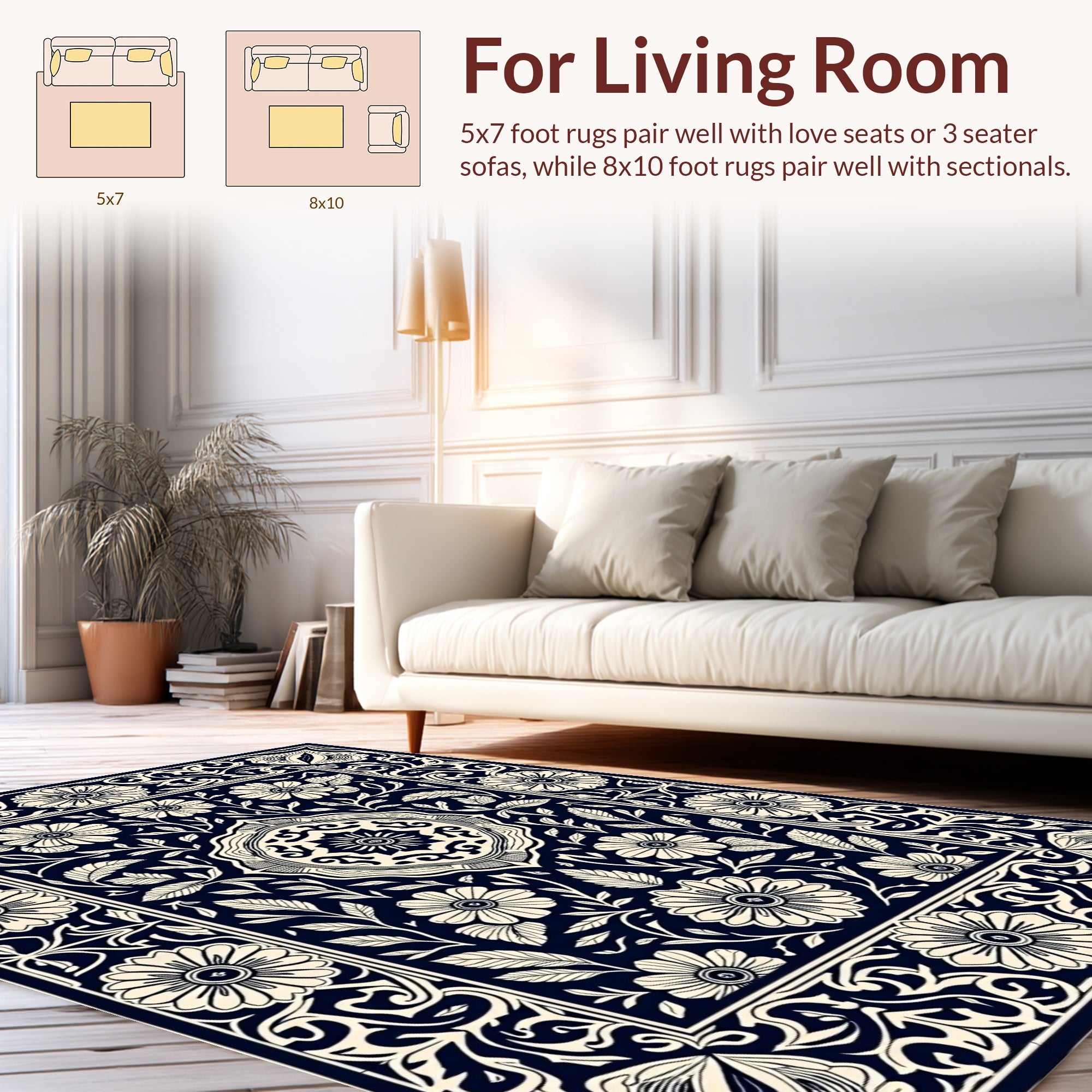 Classic Floral Scrollwork Navy Rug
