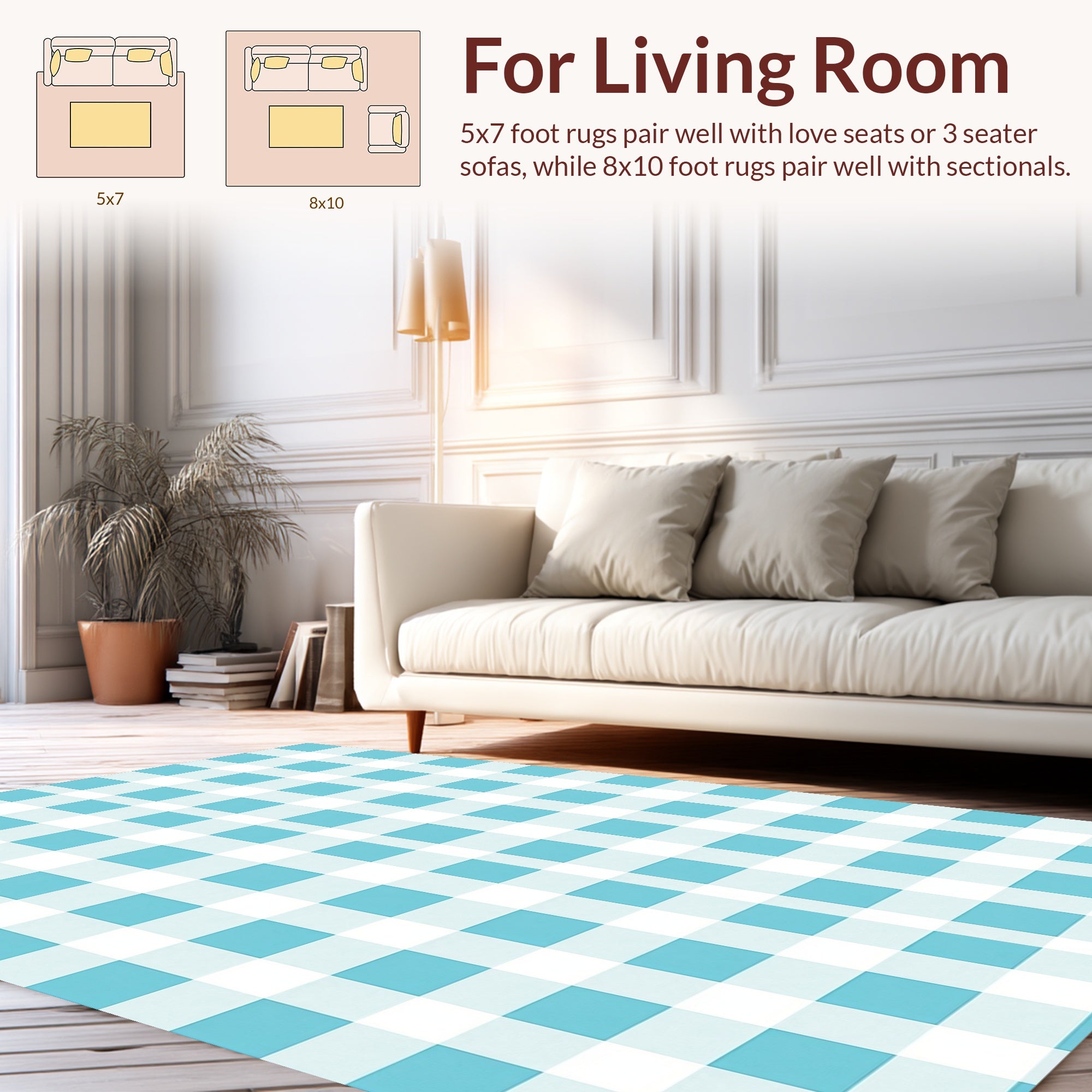 Classic Blue Gingham Checkared Pattern Rug