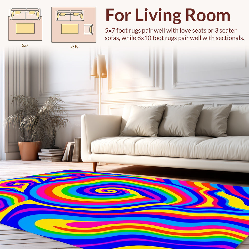 Vivid Swirl Rainbow Pattern Rug