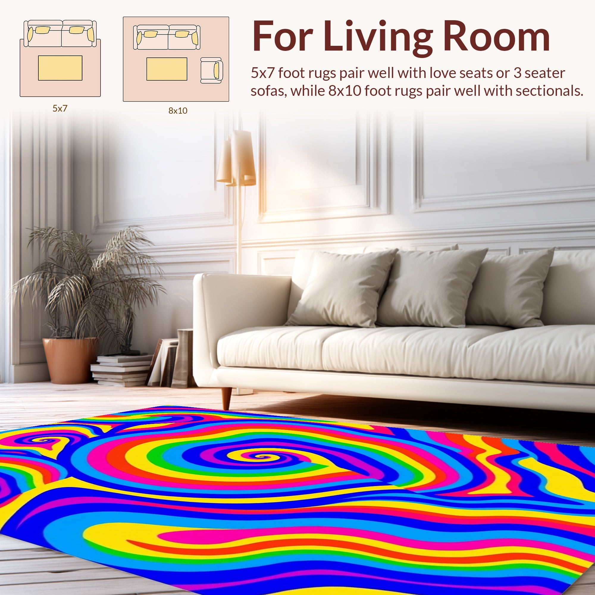 Vivid Swirl Rainbow Pattern Rug
