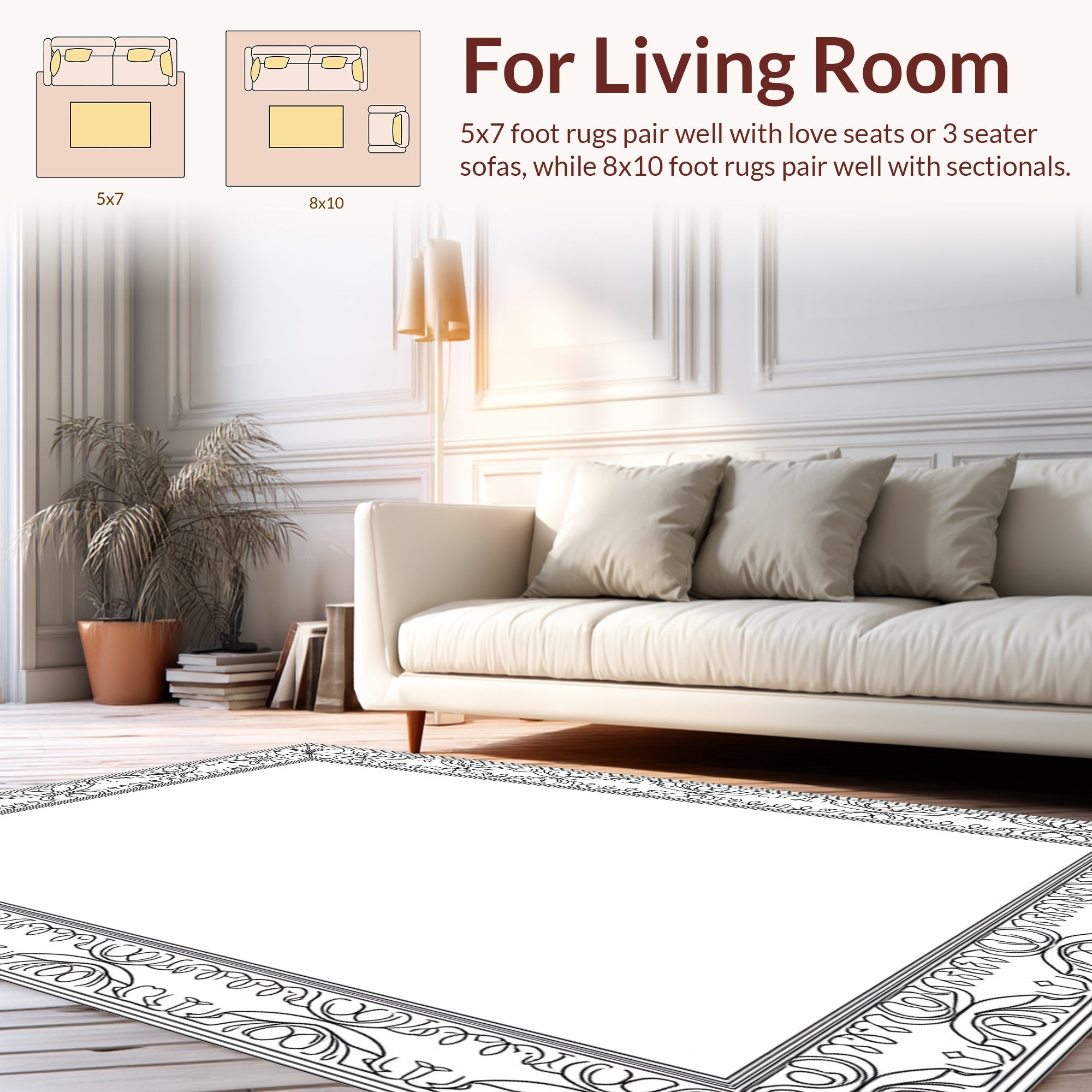 Classic Black Scrollwork Decorative Frame Rug