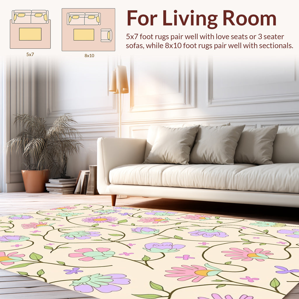 Pastel Floral Vine Pattern Rug