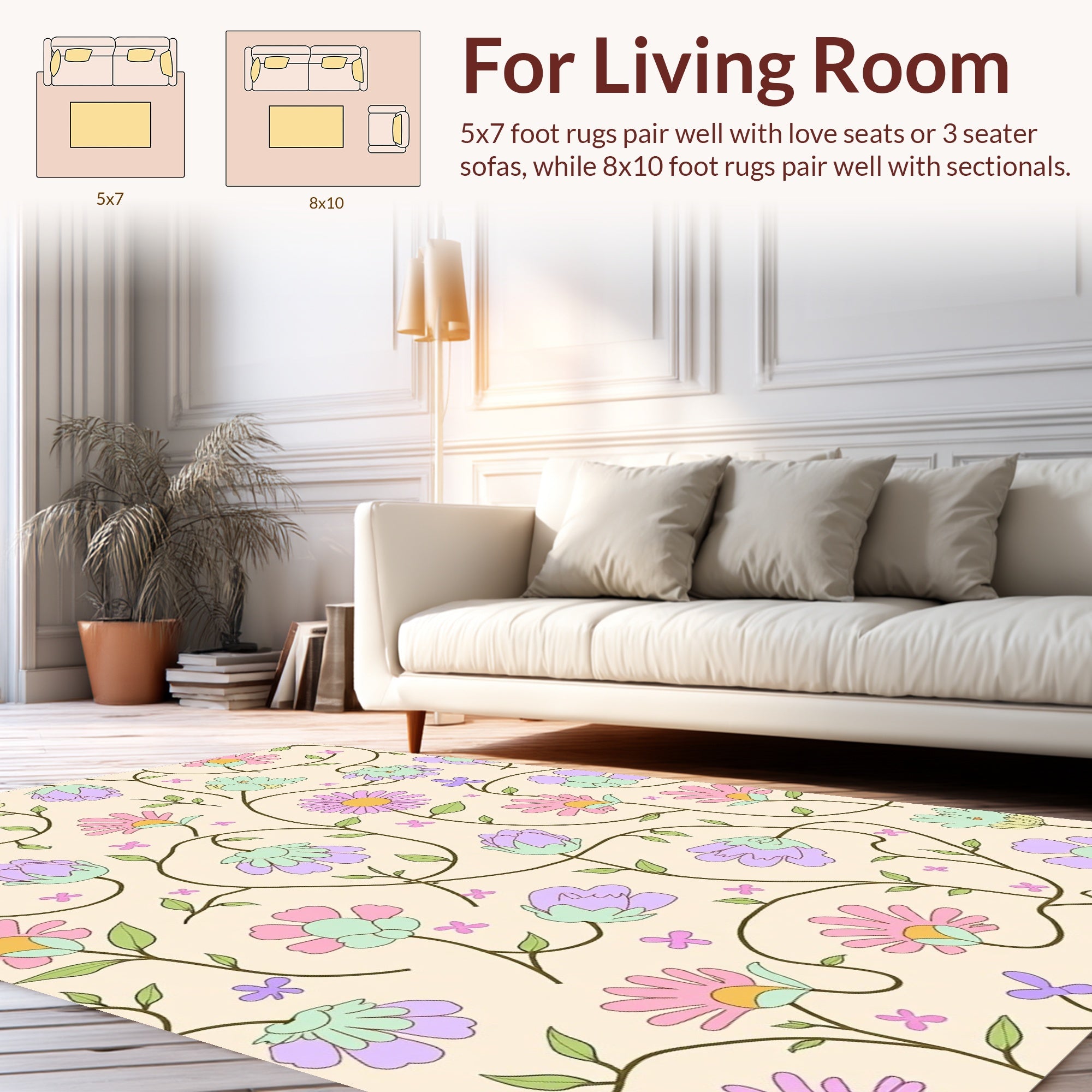 Pastel Floral Vine Pattern Rug