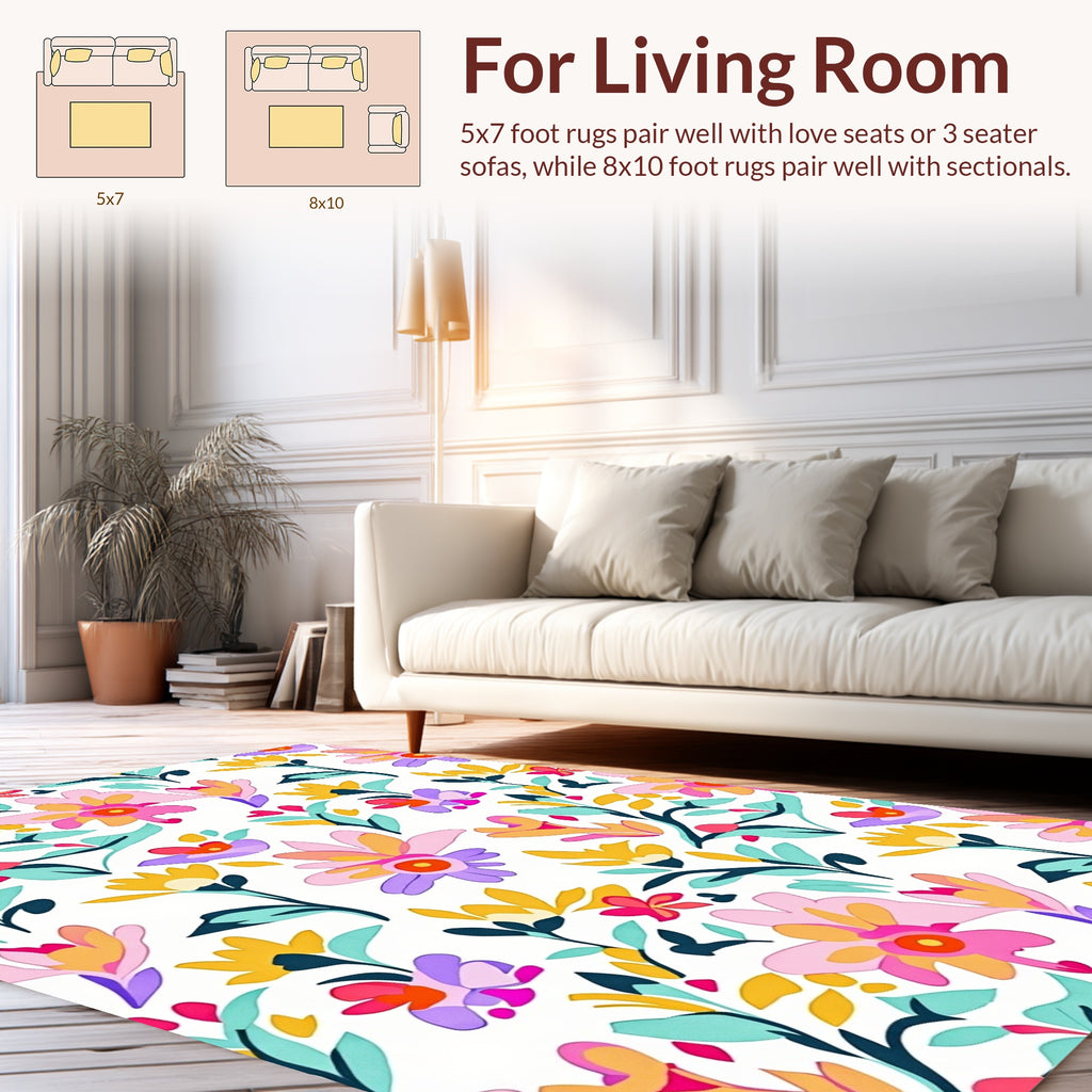 Bold Whimsical Floral Pattern Rug